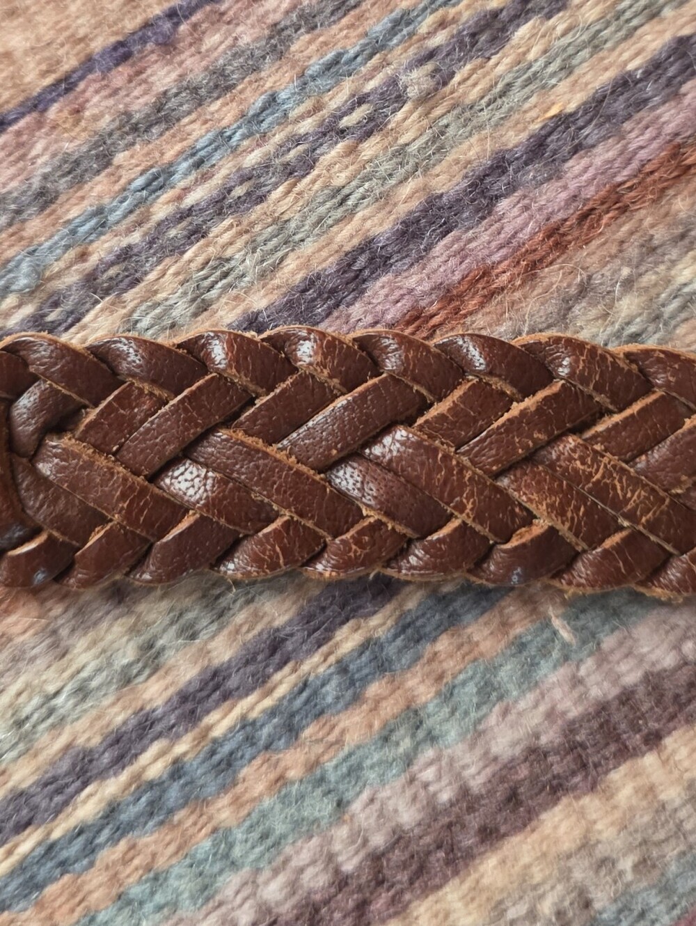 VTG Boho Braided Brown Leather Belt Brass Buckle Unbranded - Picture 6 of 10